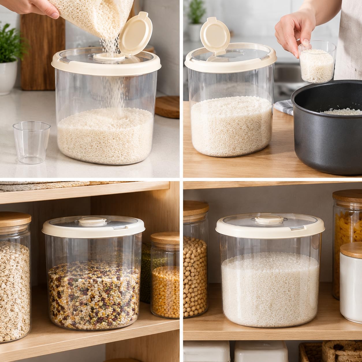 Recipiente para Almacenar Arroz, 10 L, Beige
