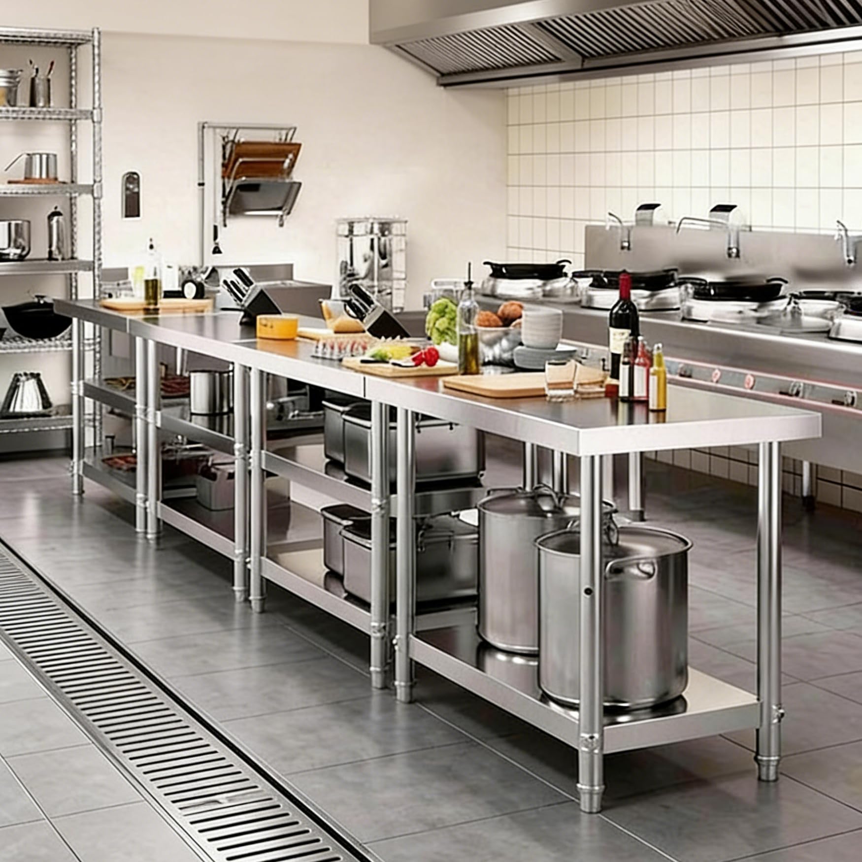Mesa De 3 Estantes De Acero Inoxidable, Mesa De Preparación Metálica, Estantería Metálica, Banco De Trabajo, Estantería Multiusos para Restaurantes, Almacenes, Cocinas,80x40x80cm