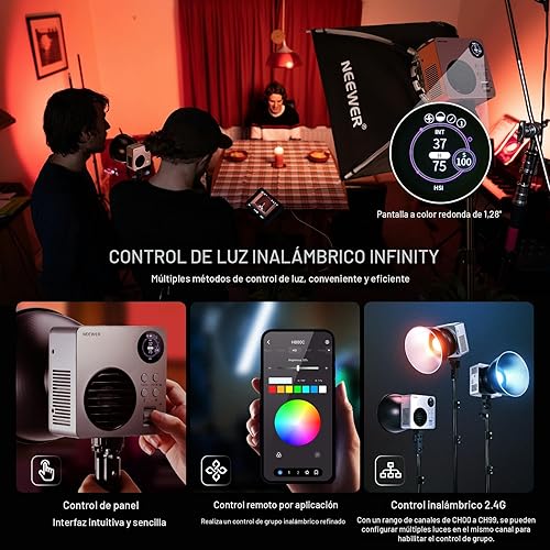 Miniatura 8 de NEEWER HB80C RGBWW - Luz de video LED con batería integrada de 72 Wh y carga rápida PD de 100 W, iluminación de salida continua COB Mini RGB de 80
