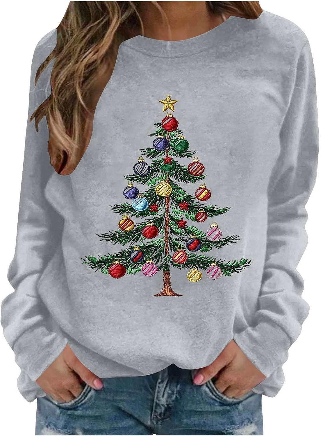 Christmas Sweatshirts for Women Rhinestone Sequin Long Sleeve Shirts Loose Fit Casual Fashion Party Holiday Top