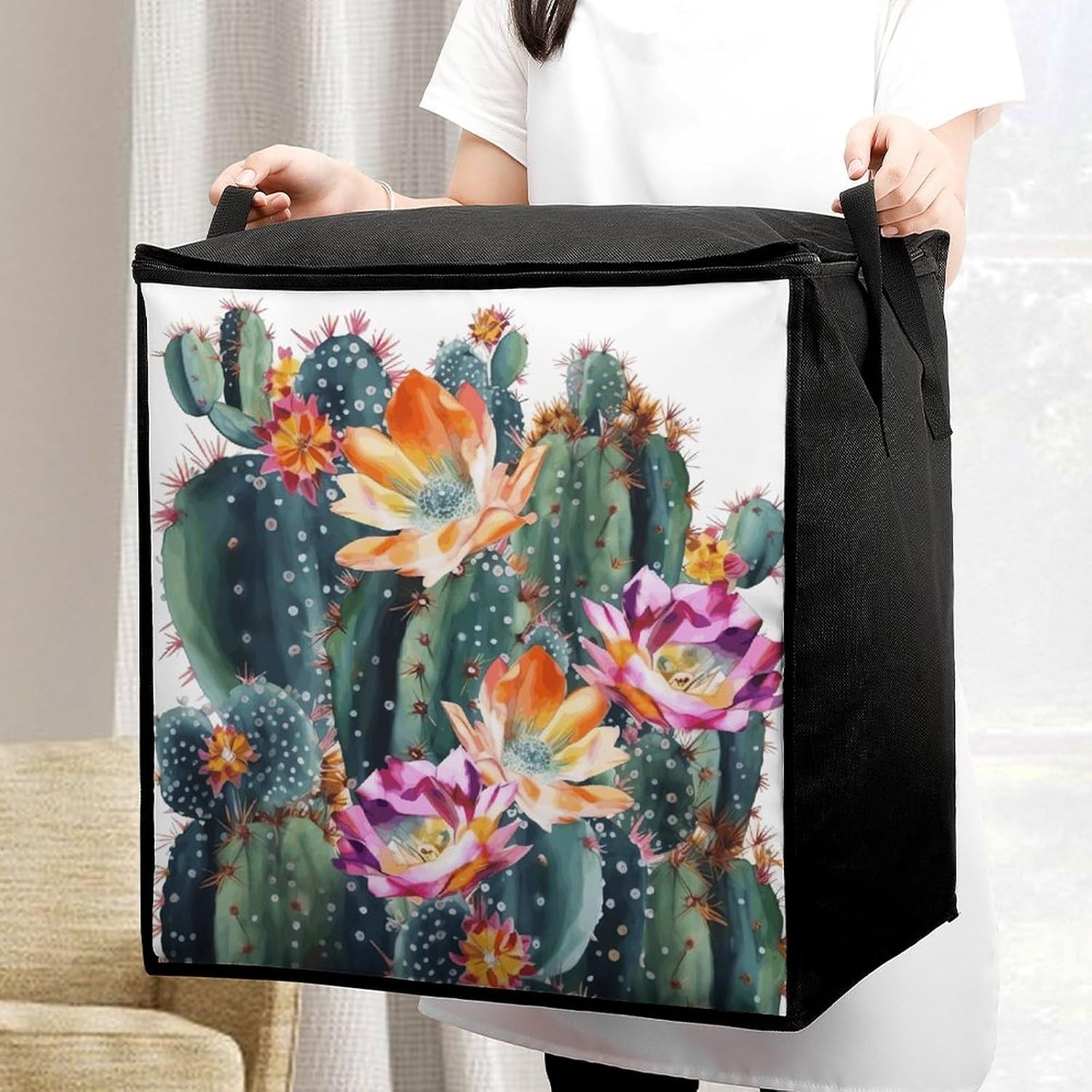 Clothes Storage Bag Personalized Durable Foldable Large Toy Storage Bags with Zipper Moving Bags Luggage Organizer Blooming Green Printed Bags image 5