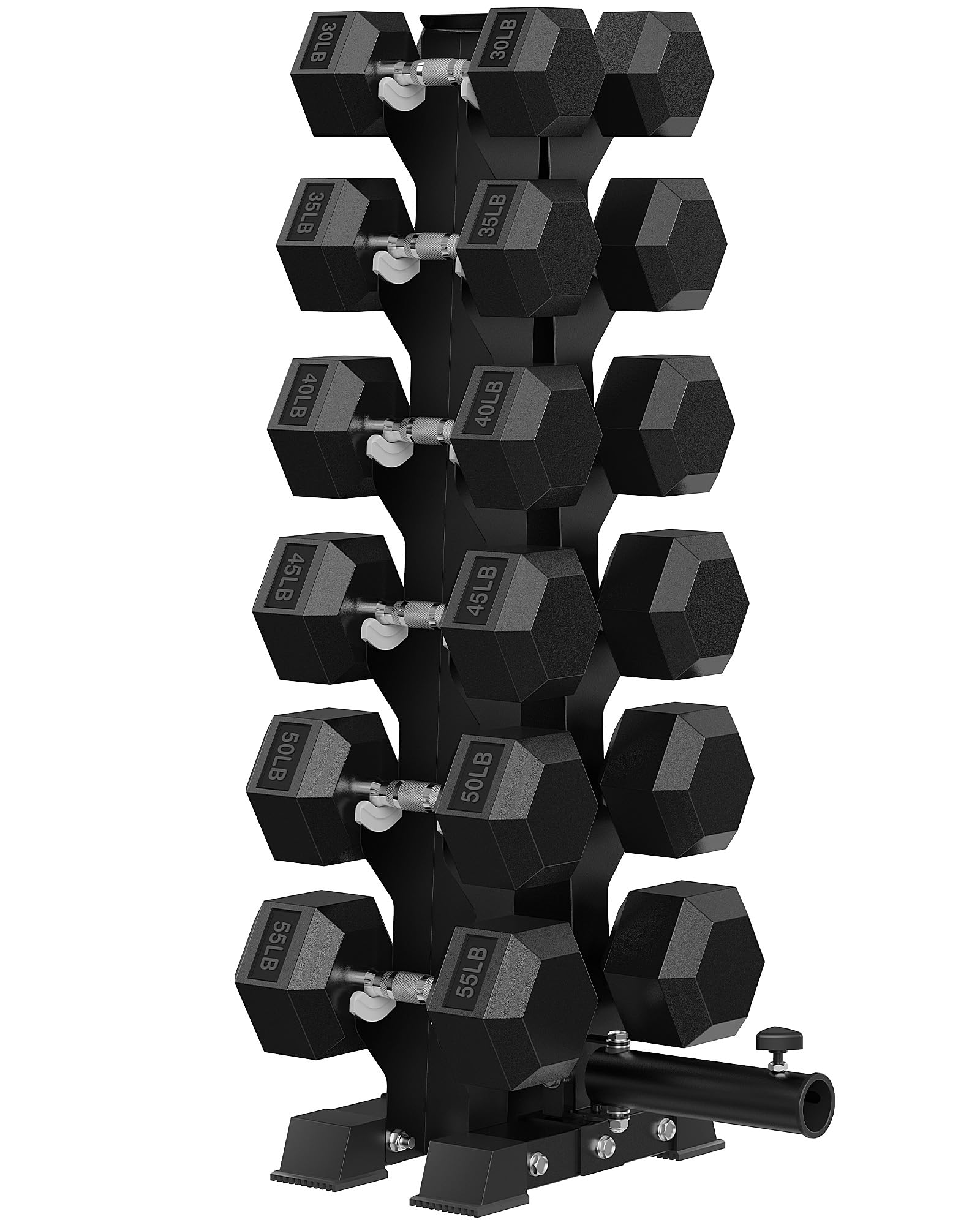 HANDBODE Dumbbell Set with A-Frame Rack, Rubber Coated Dumbbells 260-600 lb | Heavy Duty Dumbbells with Landmine Attachment, Anti-Roll Design for Stability, Home Gym Strength Training Equipment 510 lb Set (30, 35, 40, 45, 50, 55 lb)*2 & Rack
