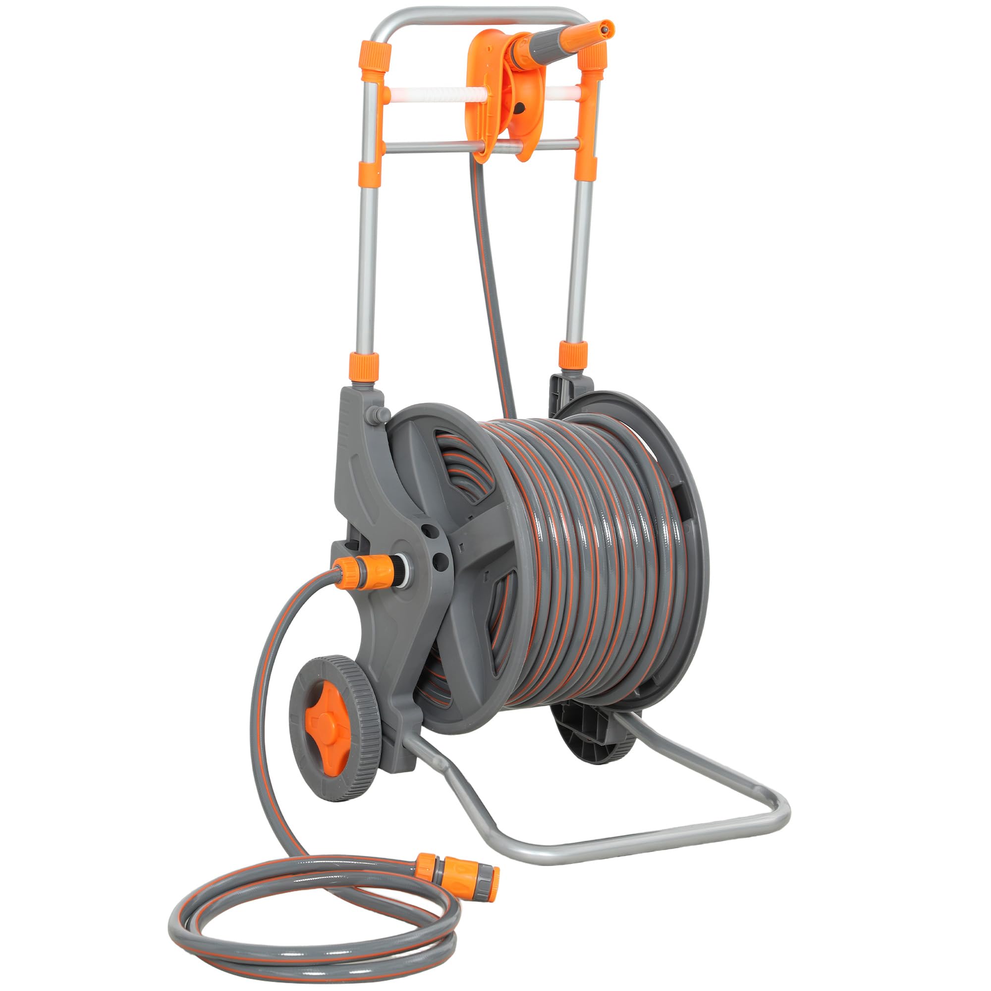 Outsunny Garden Hose Reel Cart with Wheels - 45m Hose - Orange - Extra Large