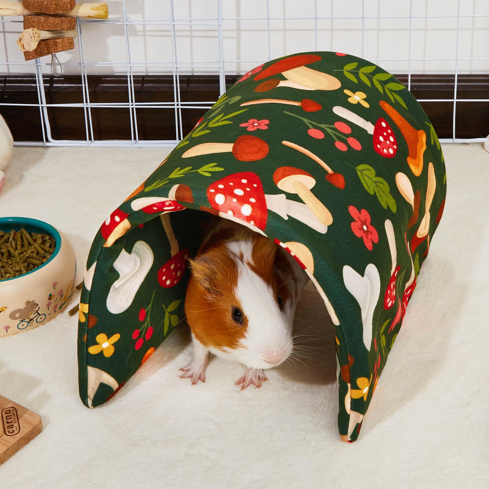 Bienbee Meerschweinchen Tunnel & Versteck – Waschbar, Faltbar, Grüner Pilz-Design, Für Kleintiere Wie Hasen & Kaninchen