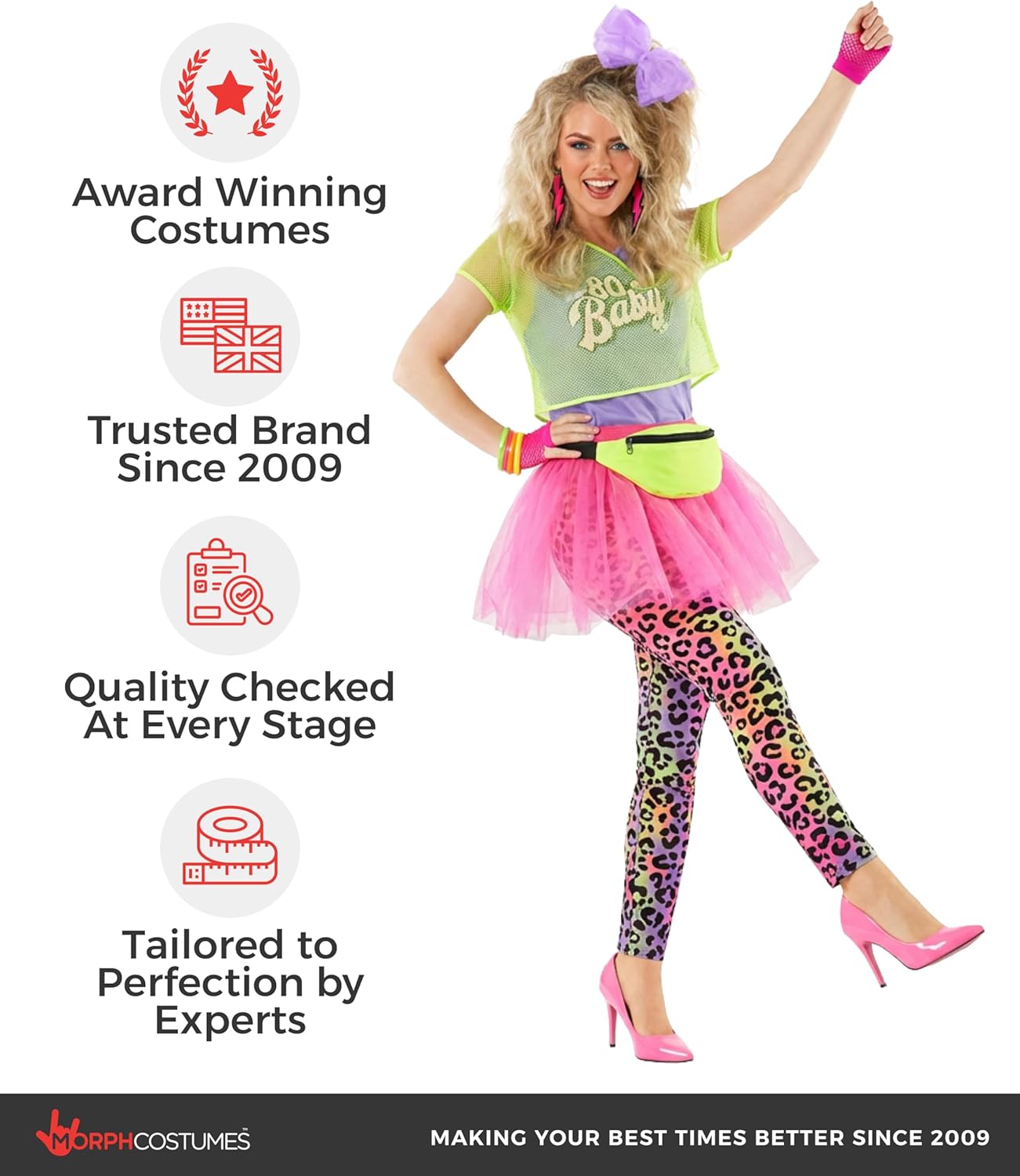 Morph 80s Outfit for Women 80s Costume Decades Day Outfits Womens 80 s Outfit for Party Halloween Disco Costume