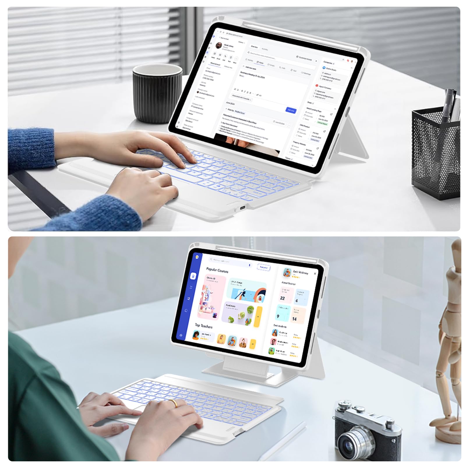 Funda Teclado para iPad A16 11 Gen 2025/ iPad 10ª Generación 2022 | Funda para iPad A16 con Teclado Bluetooth Trackpad Español, Teclado Retroiluminado Inalámbrico para iPad 10/11 Gen A16-Blanco