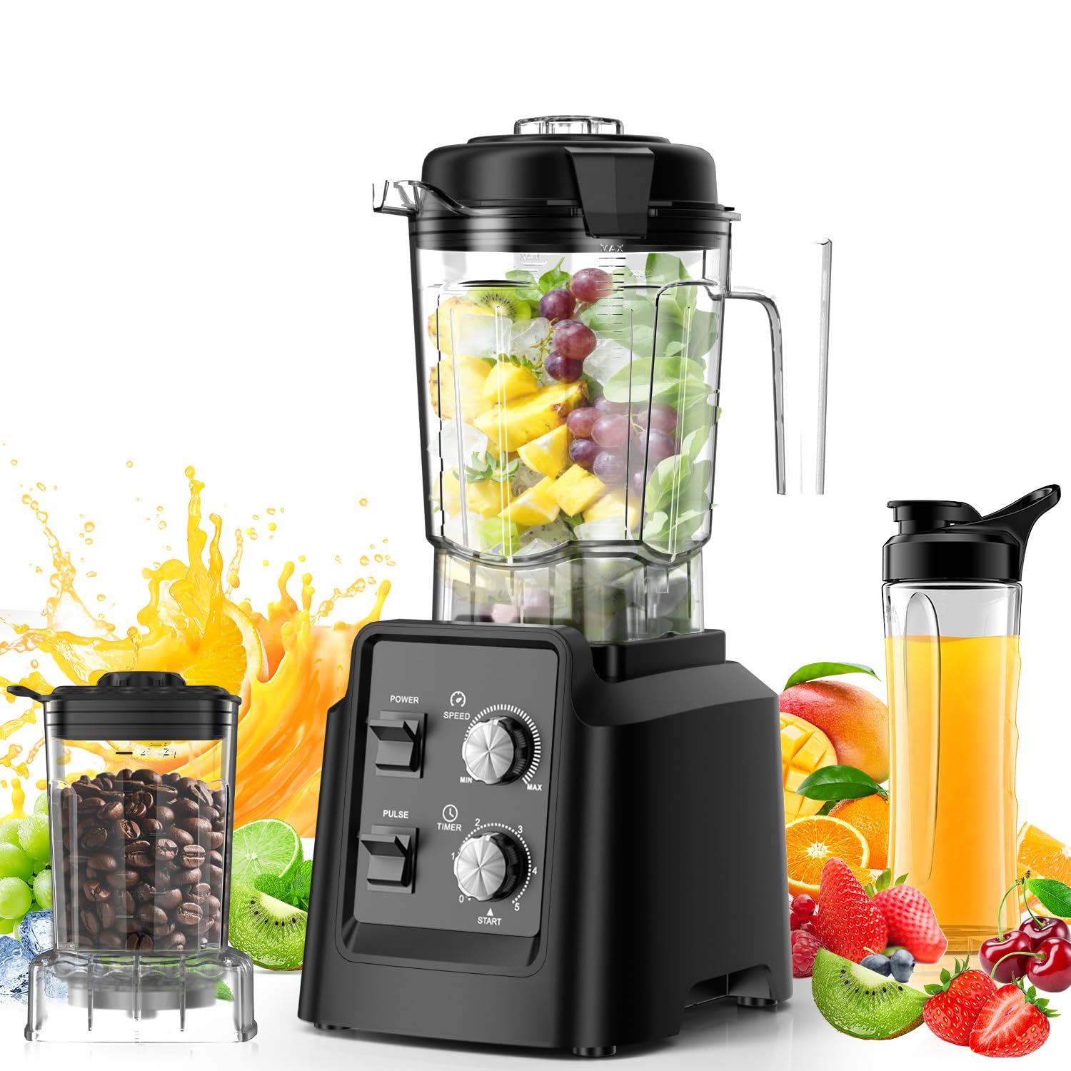 Blender for Smoothies, Professional Countertop Blenders with Self Cleaning, Ice Crush & Frozen Fruits, Dishwasher Safe Jar, 6 Blades for Silky Shakes and Drinks