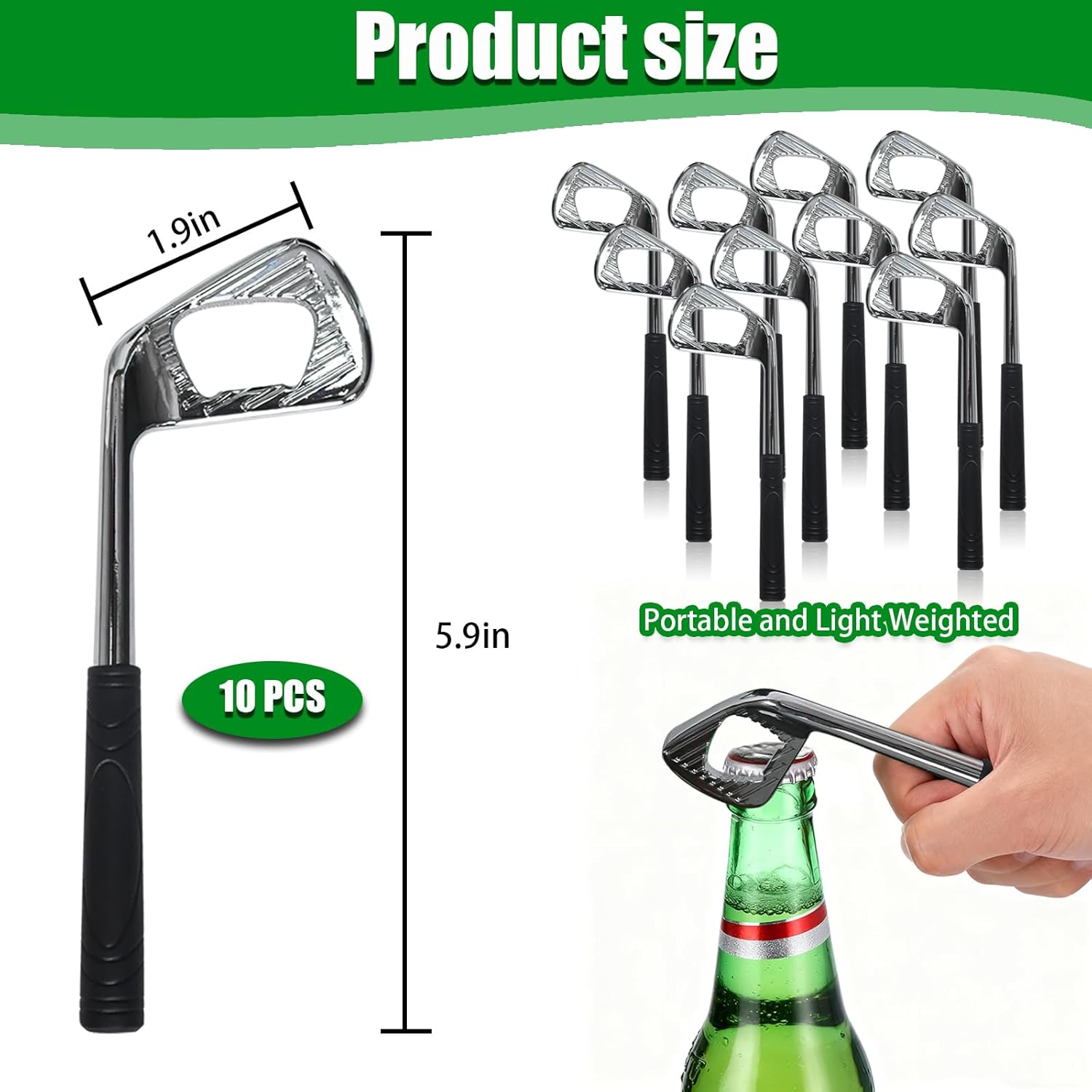 10 Pcs Bulk Golf Iron Bottle Opener Set - Silver Zinc Alloy Groomsmen Gifts, Bachelor Party Favors for Golf Lover & Beer Enthusiast, Rust-Proof Novelty Accessories​​