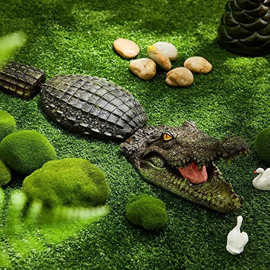 Miniatura 6 de Señuelo de cocodrilo verde, 31.5 pulgadas, cocodrilo flotante para piscina, estanque y decoración de patio al aire libre, también sirve como figura