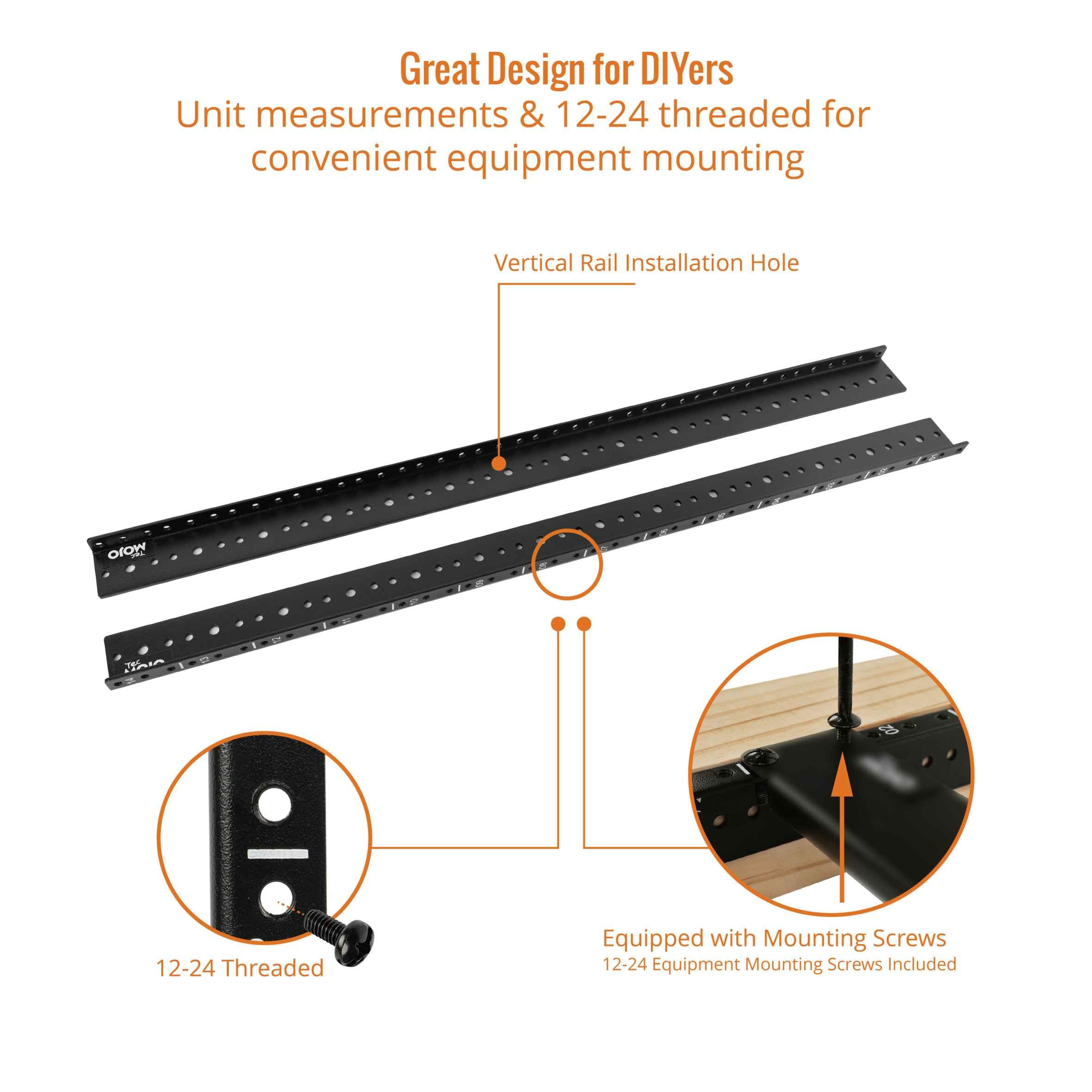 12-24 Threaded Rack Mounting Rails 20U Vertical Server Rack Rail Pair ...