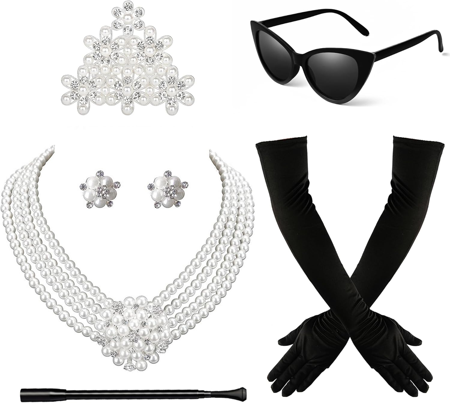 Zivyes Audrey Hepburn Costume Breakfast at Tiffany's Decorations 1920s Accessories Vintage Sunglasses Comb Necklace Earrings