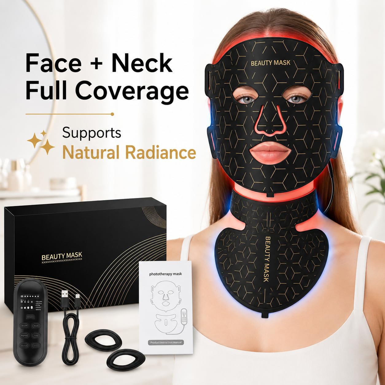 Red Light Therapy LED Mask for Face & Neck with Controller