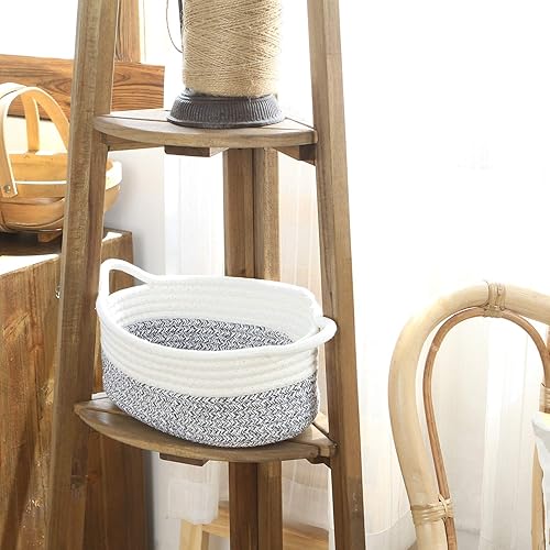 Miniatura 8 de Sea Team Paquete de 2 cestas de cuerda de algodón, 10 x 7 x 4 pulgadas, cesta de almacenamiento tejida pequeña, bandeja de tela, cuenco, plato