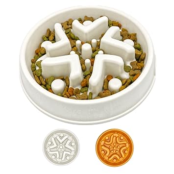 Simply Pets Online Anti Gulp Dog Bowl - Large, Eco-Friendly Bamboo Fiber Slow Feed Dog Bowl (Cream)