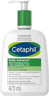 Cetaphil Daily Advance Lotion, 473ml | Ultra Hydrating Body Lotion with Shea Butter for Dry and Sensitive Skin | Provides 48-Hour Hydration | Fragrance Free, Non-Greasy, Non-Comedogenic | Dermatologist Recommended