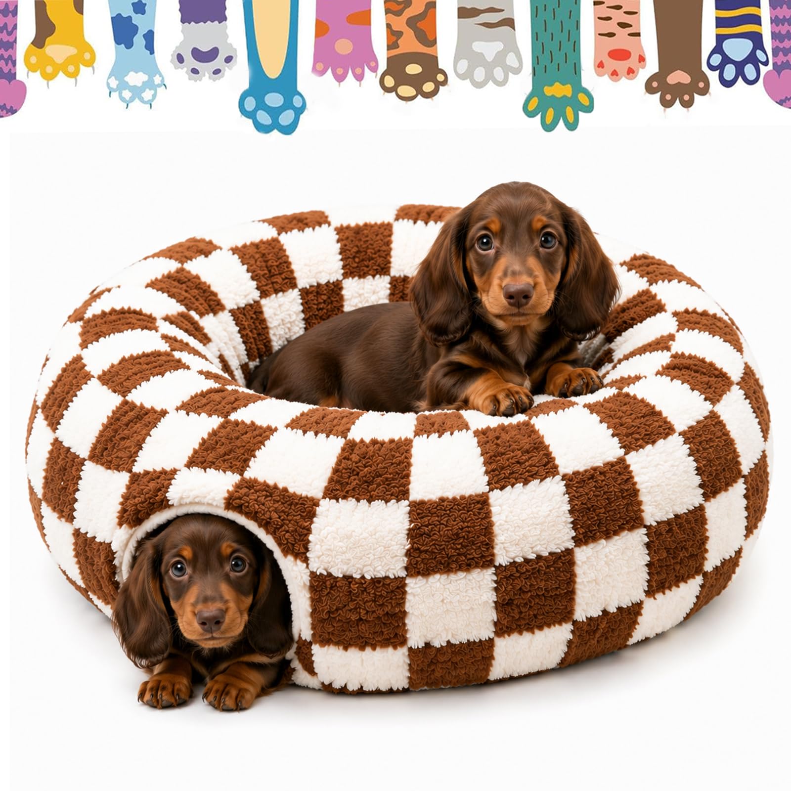 Ejoyiso Tunnel Bed for Dogs, Dog Tunnel Bed for Dachshund Yorkie, Brown