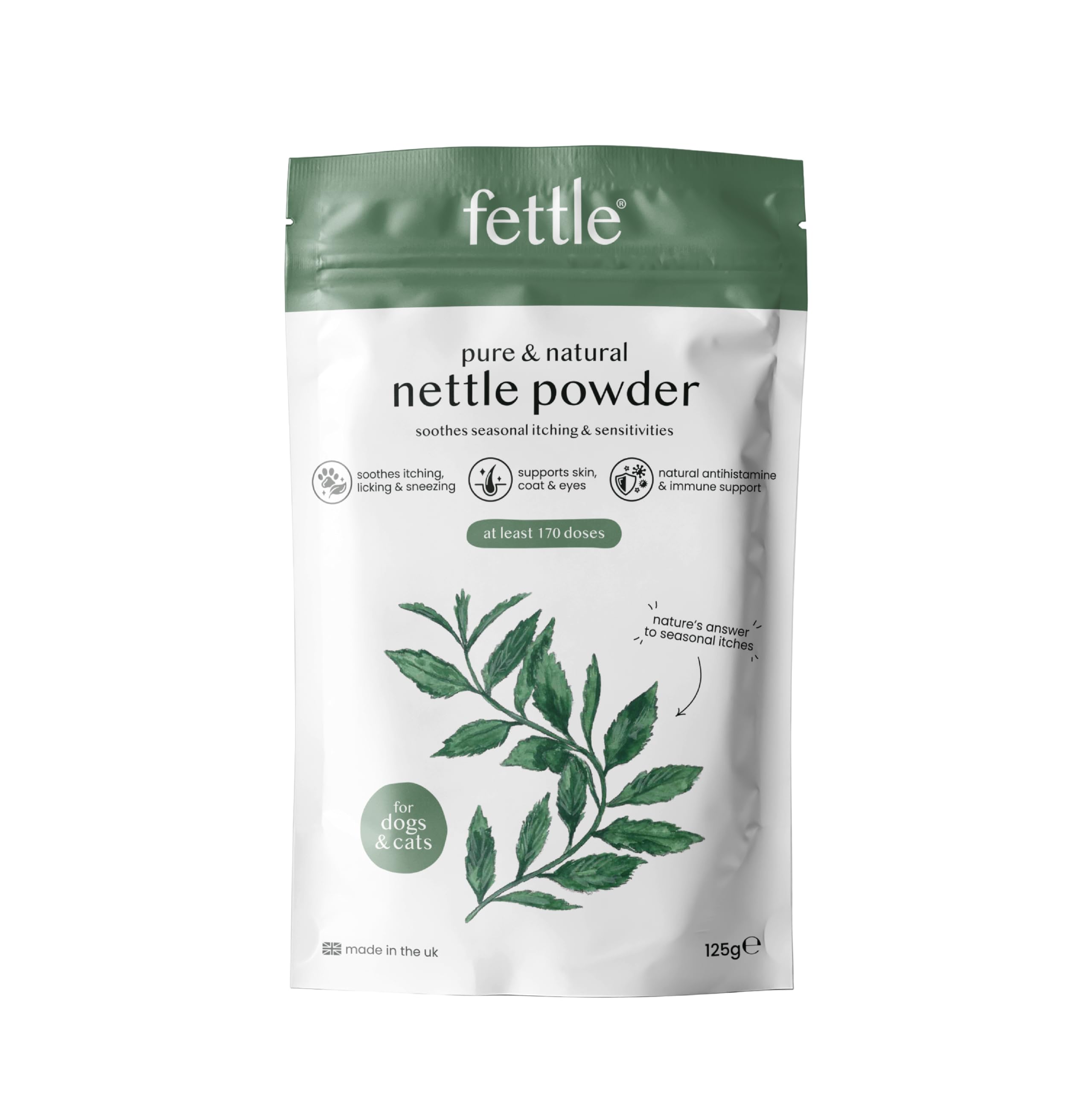 Pure & Natural Nettle Powder for Dogs and Cats – Soothes Itching, Licking and Sneezing – Pet Remedy For Year-Round Dog Allergy Relief and Sensitivities – 125g, over 170 servings, £0.08/serving