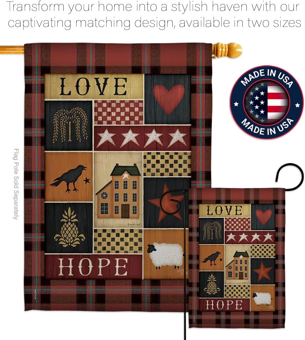 Breeze Decor H100070-BO Primitive Collage Love Hope Inspirational Sweet Home Impressions Decorative Vertical 28" x 40" Double Sided House Flag Printed in USA