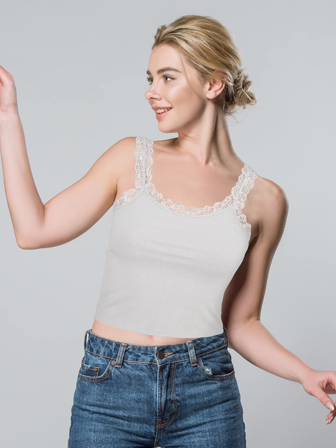 Hicarer 6 Pieces Lace Camisole Tank Tops Lace Trim Camisole Straps Womens Cami Undershirt Ribbed Tank Tops for Women - Image 3