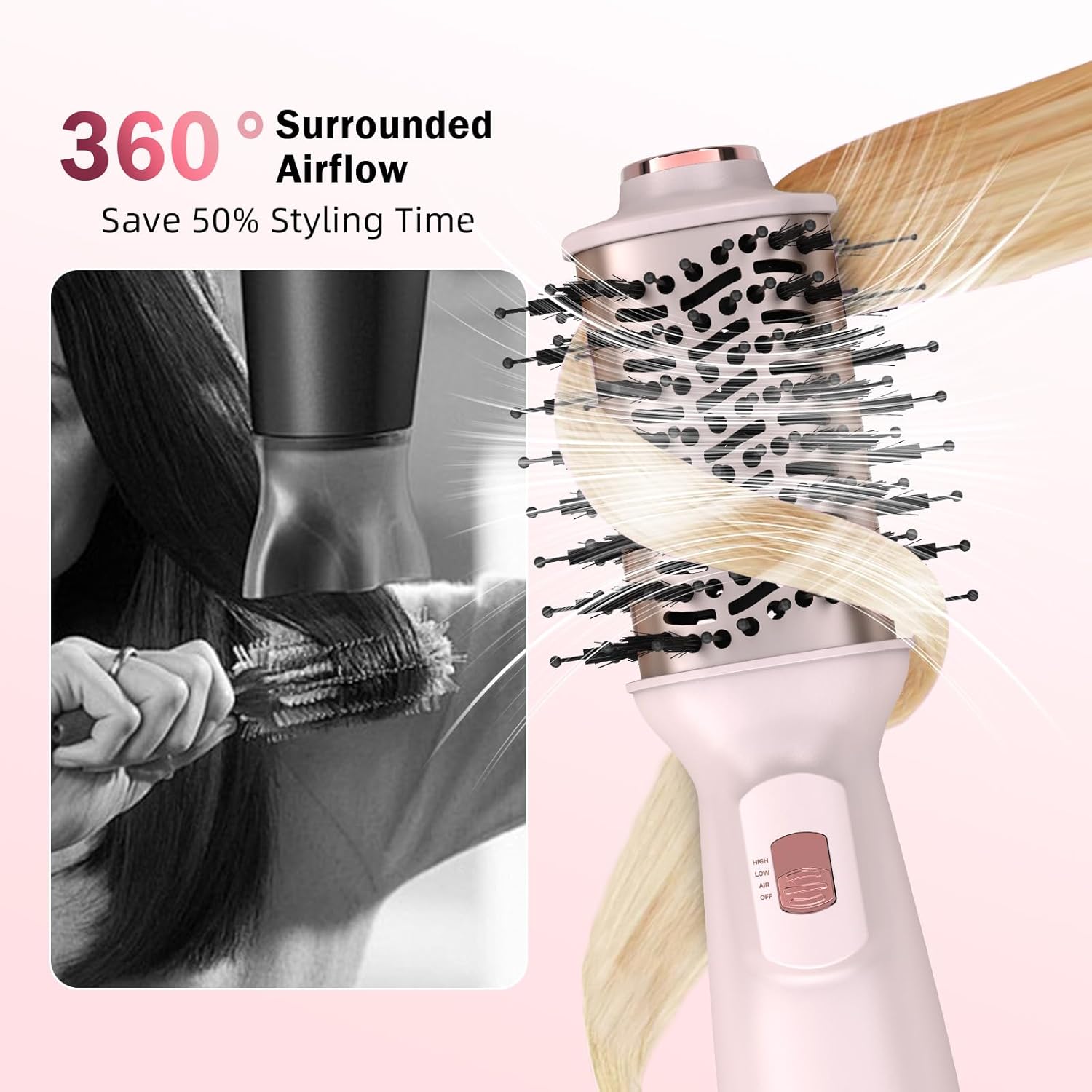 Dual Voltage Travel Hair Dryer Brush Mini Hot Air Brush with European Plug One Step Blow Dryer and Styler Volumizer for Home and Salon Use - Image 5