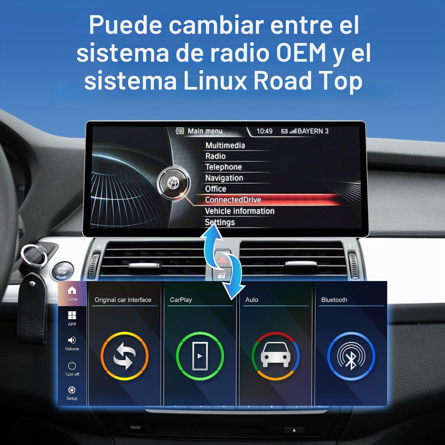 Road Top 12,3" Radio Coche CarPlay para BMW Serie X5 X6 E70/E71 con CCC | 2007-2009, Radio de Coche, Pantalla HD Linux, Bisel Ultrafino, CarPlay Inalámbrico, Android Auto, MirrorLink, Integración OEM
