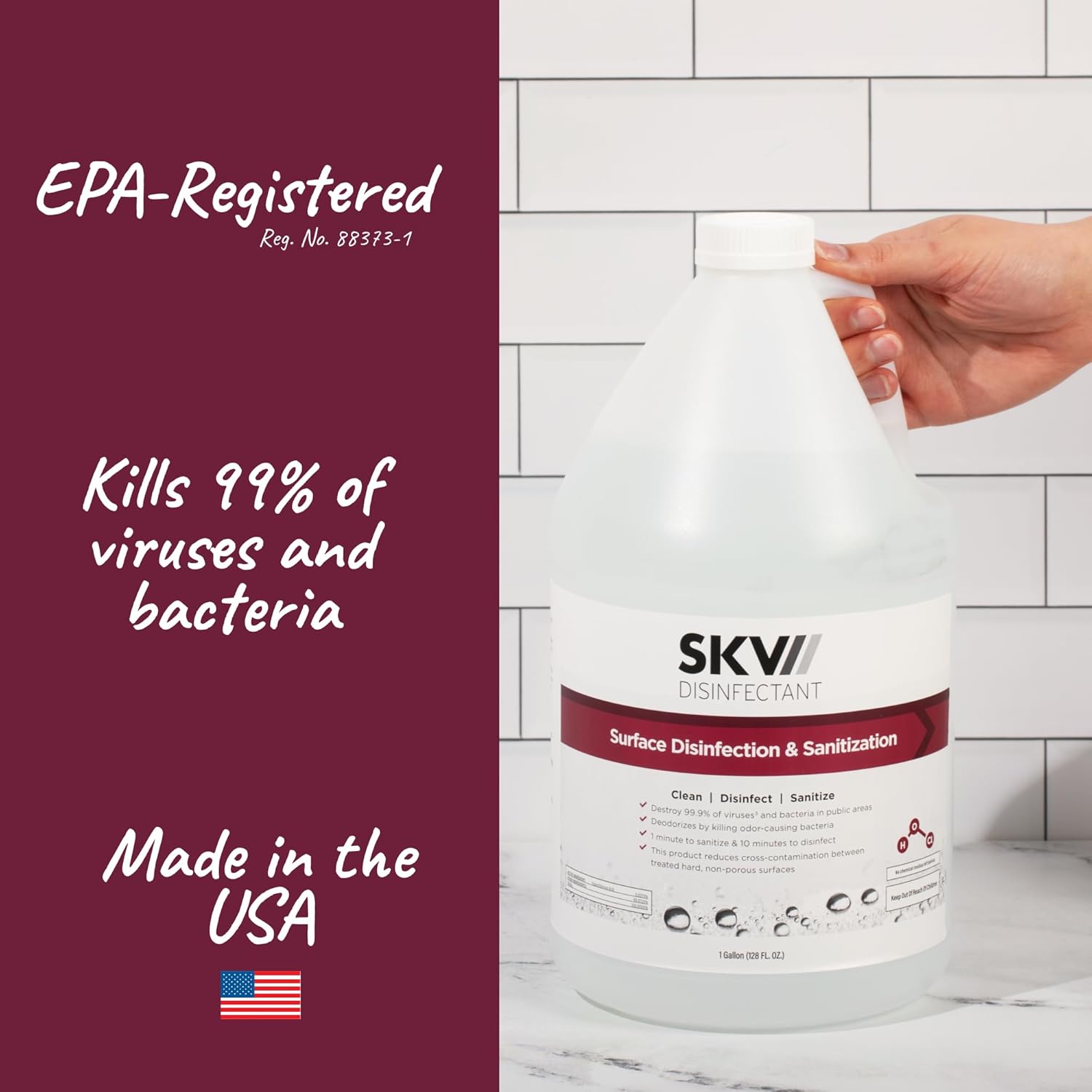 SKV Surface Disinfection and Sanitization | Cleans, Deodorizes, and Disinfects, Made with Hypochlorous Acid and Destroys 99.9% of Viruses and Bacteria. 1 Gallon
