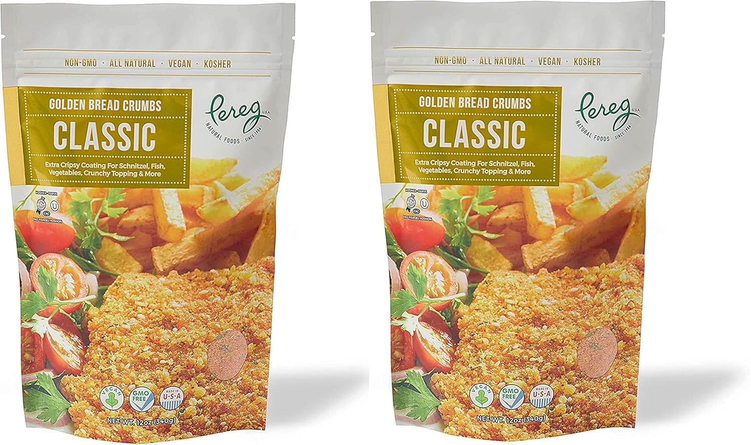 Pereg Bread Crumbs Classic (340g each) – Crispy Breadcrumbs for Coating & Stuffing - Coat Burger, Schnitzel, Vegetables, Meatballs - Resealable Packaging (2 Pack)
