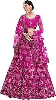 Women's Soft Net/Satin Embroidery Semi Stitched Lehenga, Choli With Dupatta Set