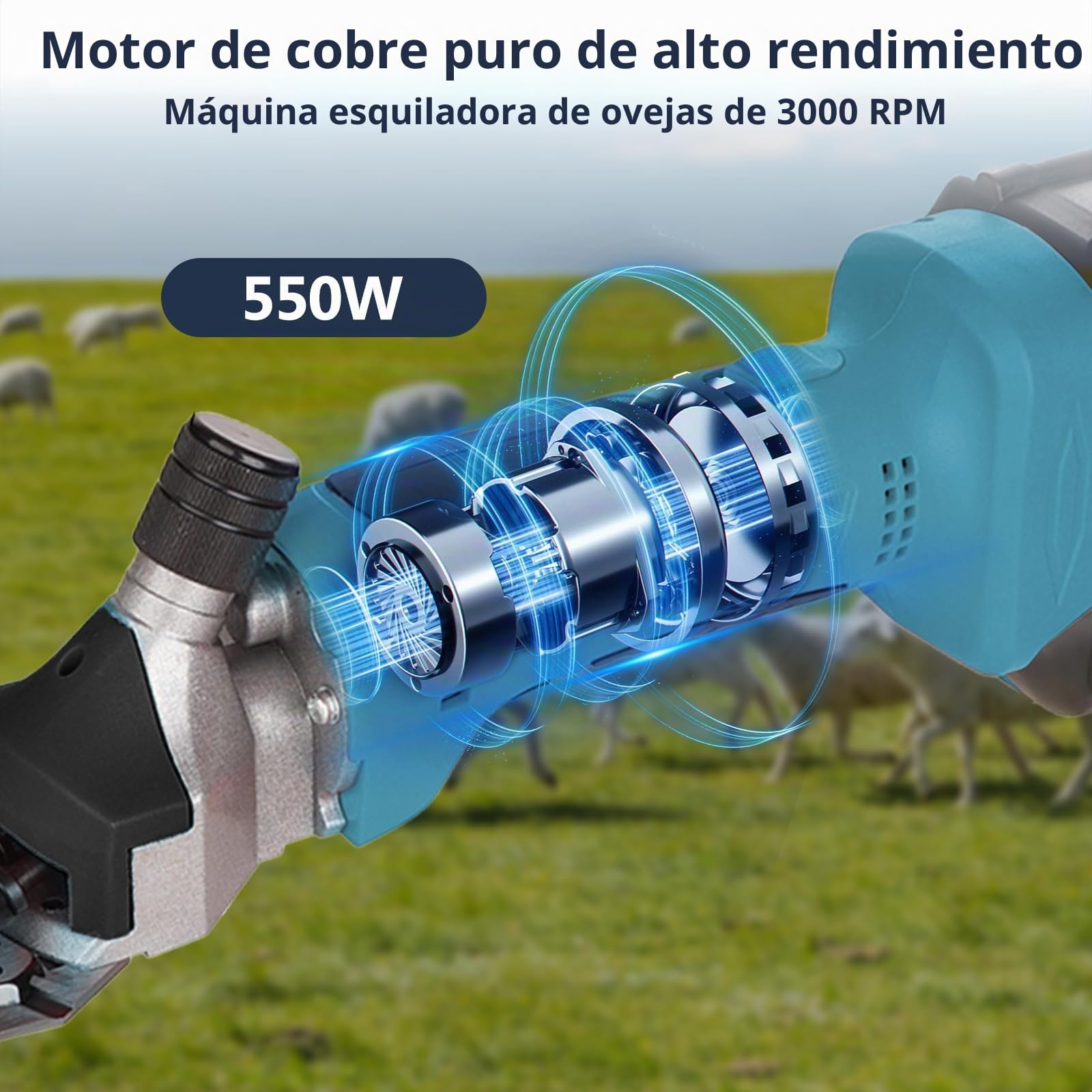 Máquina Cortapelo para Ovejas Electrica para Makita 18V Akku(Sin batería), 550W Maquina Esquilar Ovejas con Cuchillas tanto de 9 como de 13, 3000 RPM, para Oveja Ovino Alpacas Cabras