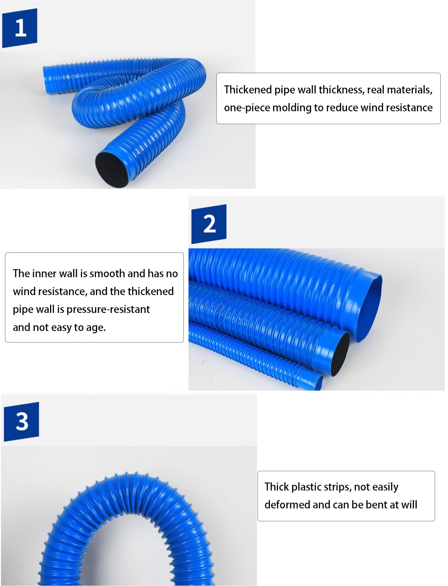 Manguera Flexible PVC Azul, 1 Metro Reforzada Espiral, Aspiración y Escape | Tubo Corrugado Anti-Dobleces, Manguera Ligera para Taller, Transferencia de Aire y Polvo(Inner Diameter 280mm/11.02")
