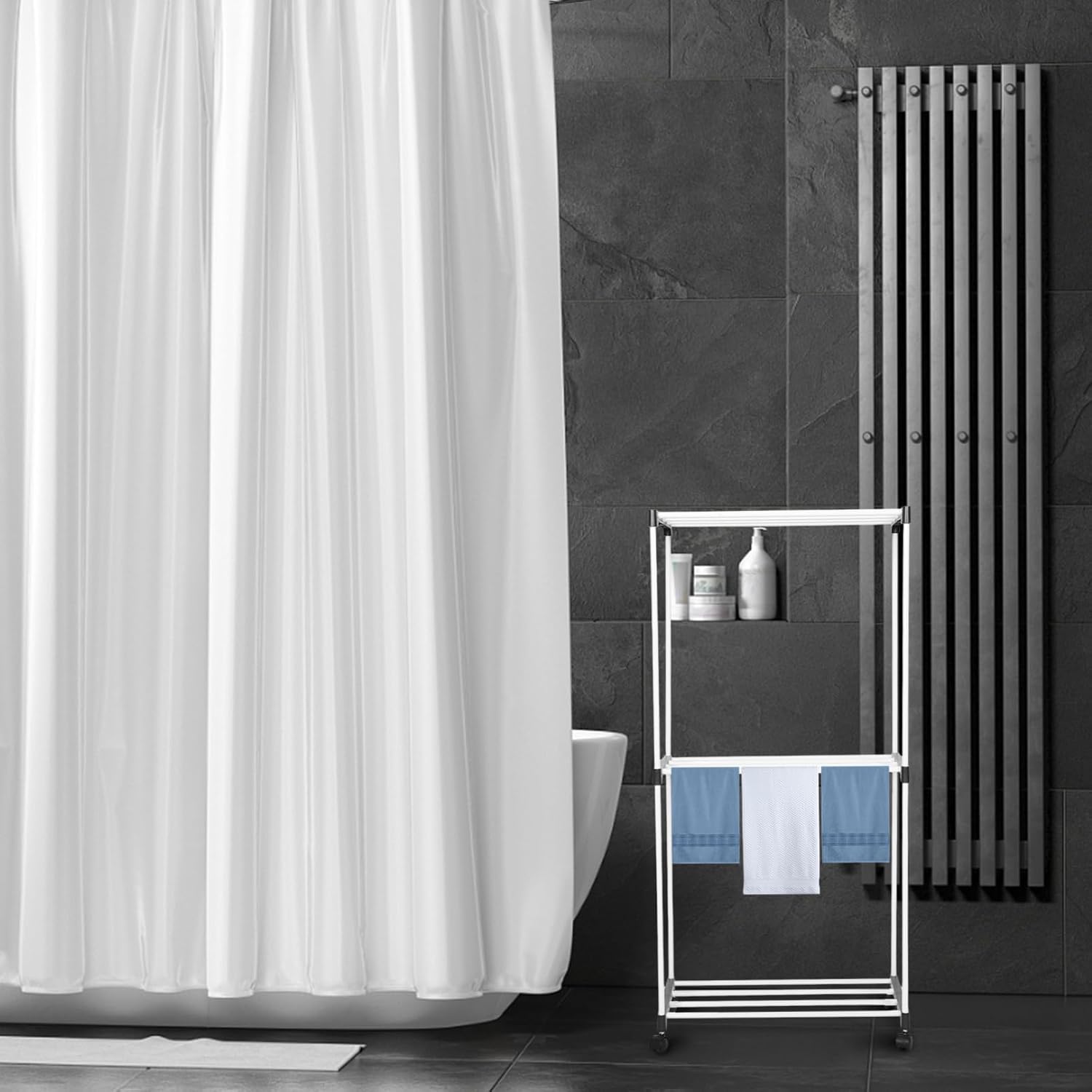 Hemobllo Portable Travel Drying Rack Collapsible Towel Organizer Wheels Heavy Duty Towel Drying Rack for Laundry Bathroom Dorm