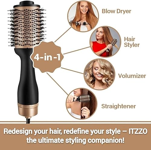 Miniatura 3 de ITZZO Cepillo secador de pelo, cepillo secador de pelo en uno, secador de pelo 4 en 1 y voluminizador con barril ovalado, cepillo de aire caliente