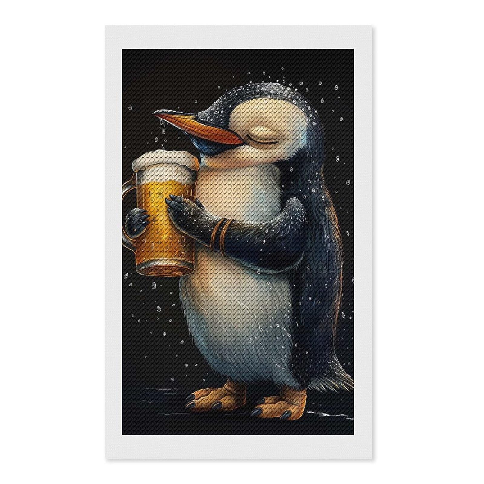 Junmoney Penguin Beer Diamond Painting Set 12"x20", Holiday Gift Idea, for Creative Relaxation, Fun Craft Experience, Vintage Style Decor