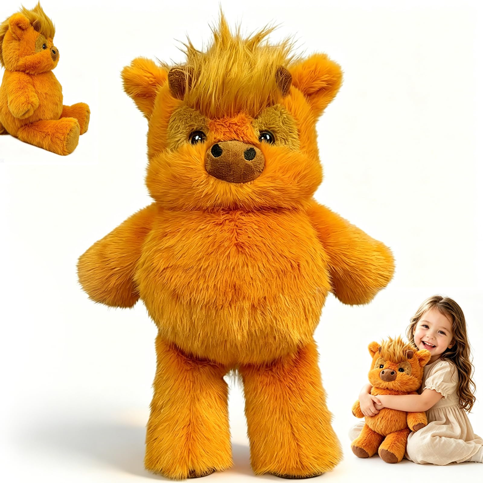 QhgPnt Highland Cow Soft Plush Toy, Running Cow Plush, Cow Toys for Home Decor, Soft Furry Stuffed Animal for Stress Relief, Emotional Support, Desk Fidget Toy Gift for Kids Adults