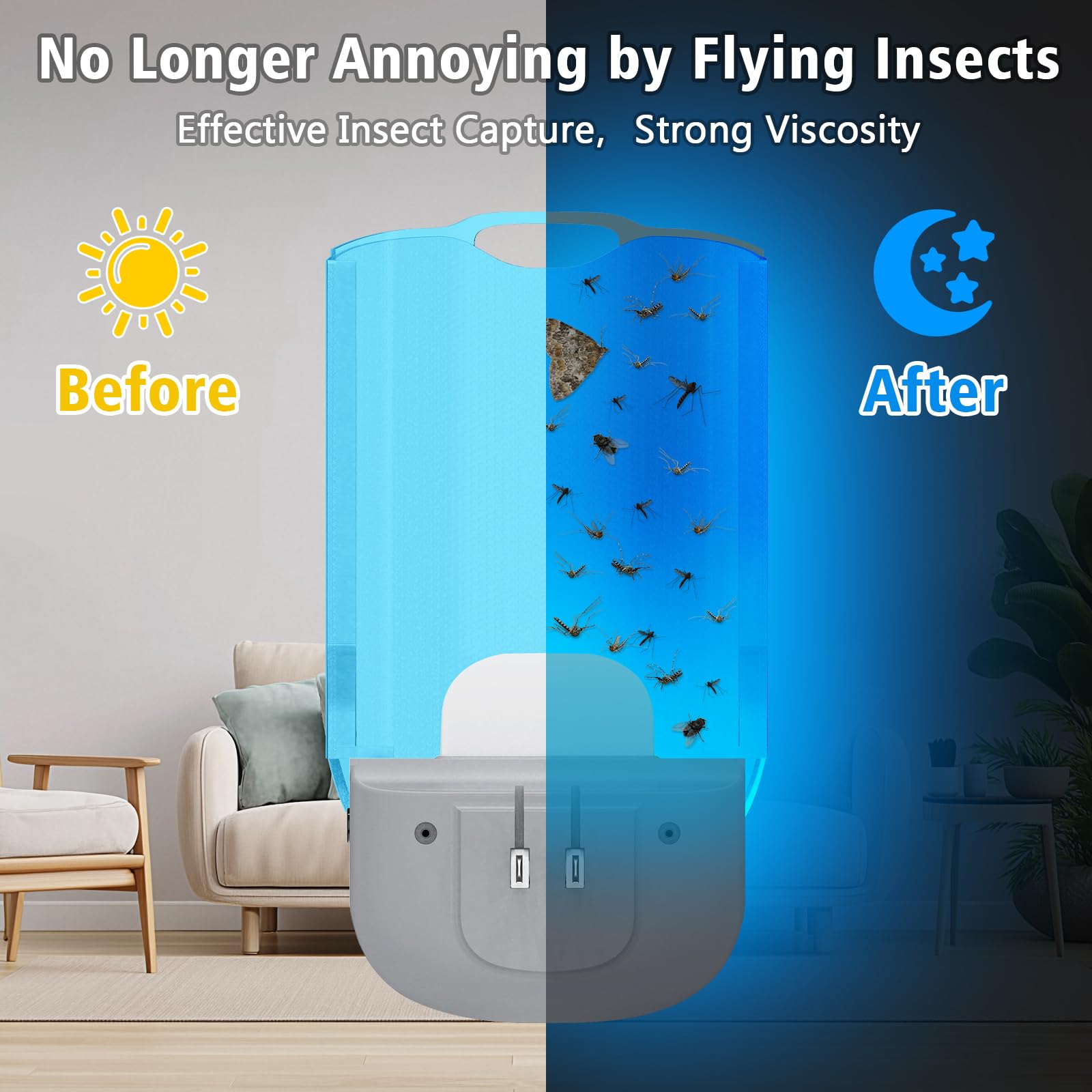 Trampa para insectos voladores para interiores, atrapasueños enchufable con luz UV para moscas de la fruta, mosquitos, seguro para la cocina y el hogar, dispositivo de mata insectos enchufable (2