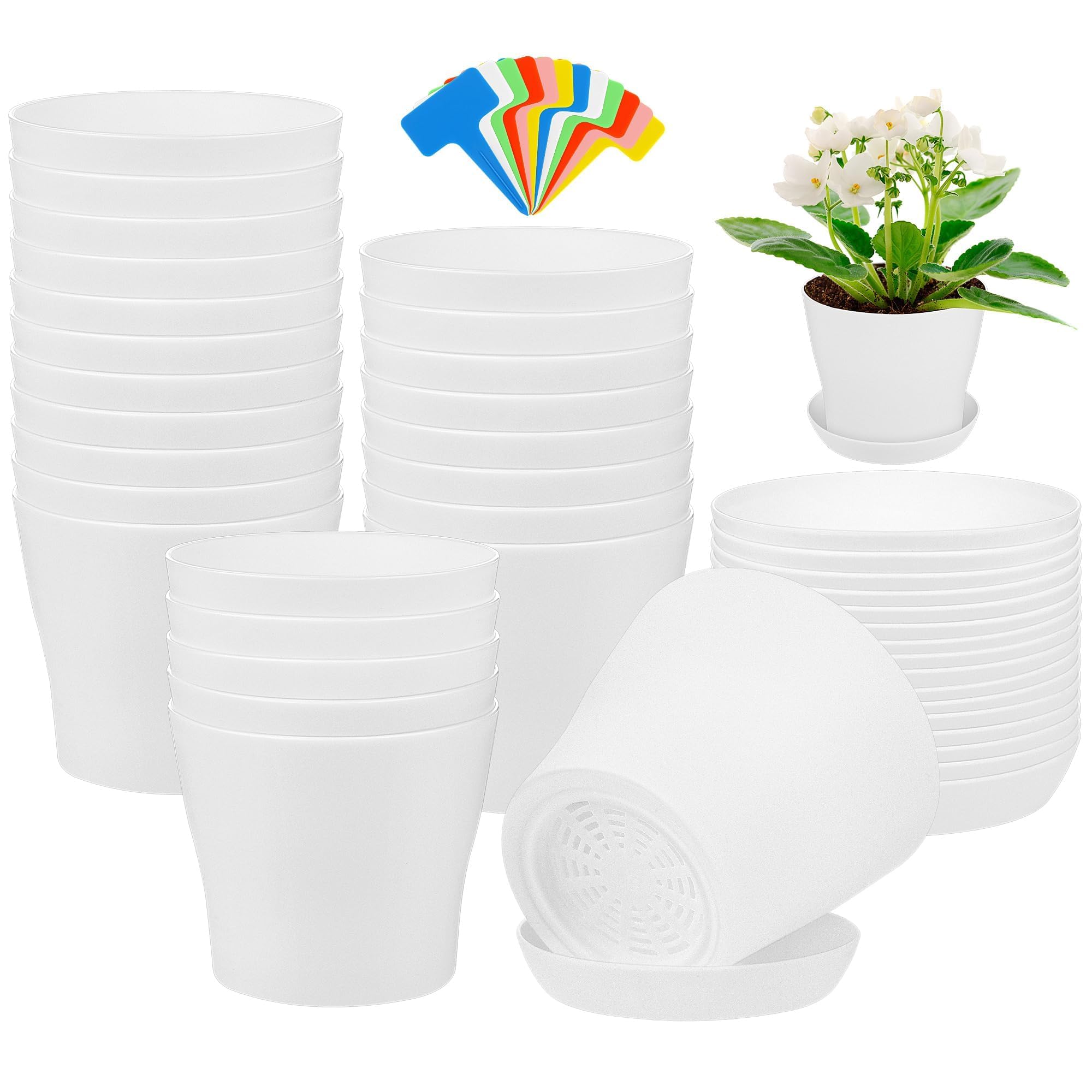 Pots de fleurs en plastique 10,2 cm avec drainage et plateau Aodaer x24