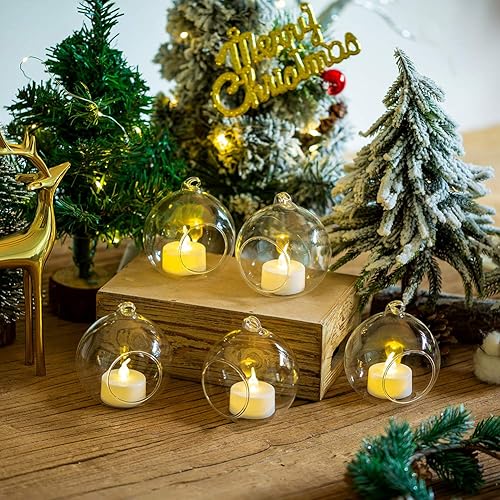 Miniatura 10 de 12 portavelas de cristal colgante con velas LED, globos de vidrio colgantes de 2.36 pulgadas, recipientes de vidrio colgantes de terrario para