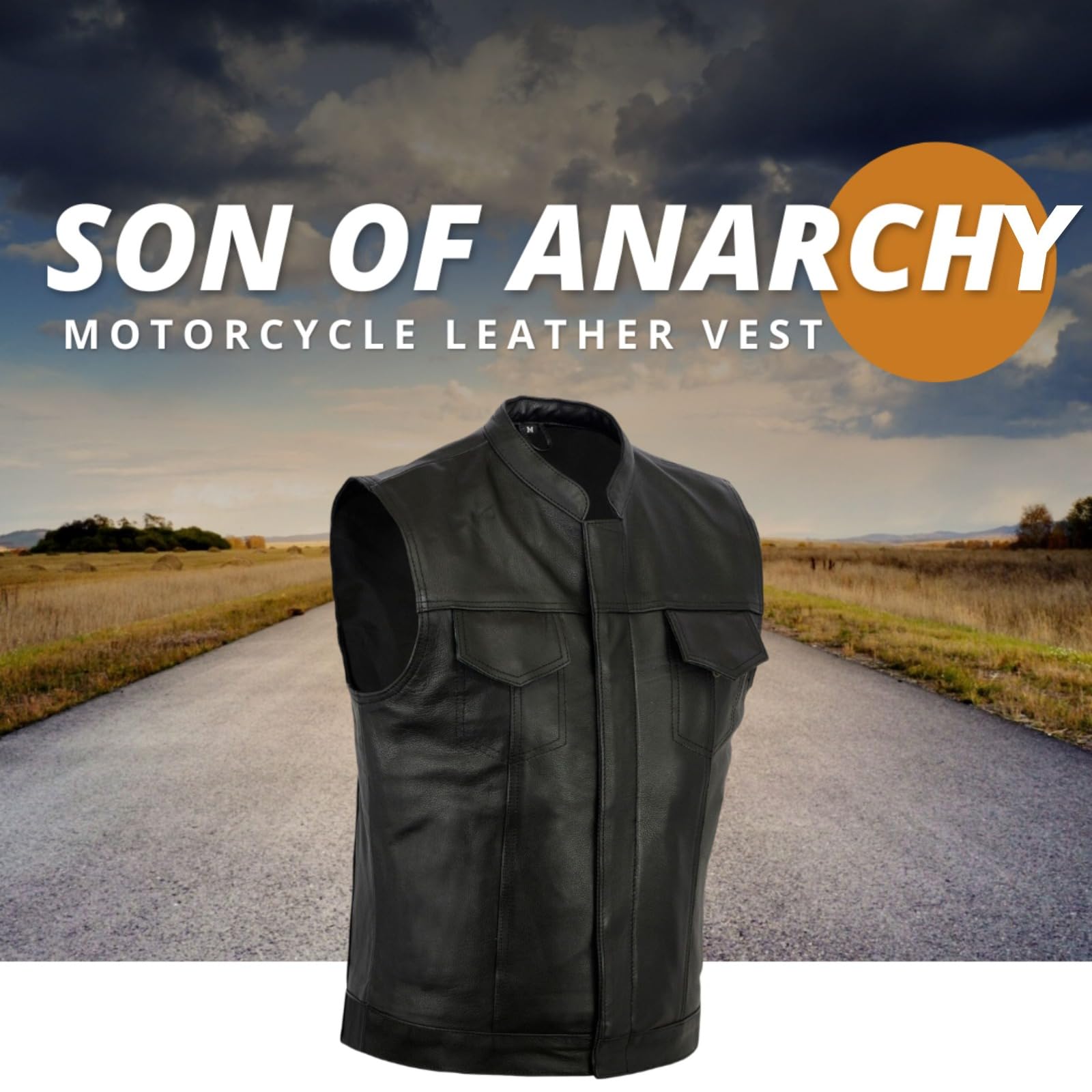 Australian Bikers Gear The Revolver Gilet in Pelle per Motociclisti Sons of Anarchy Style Biker Gilet senza maniche, Nero
