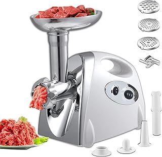 VNIMTI Meat Grinder Electric, 2800W Meat Mincer Machine, Stainless Steel Food Grinder Sausage Maker with 3 Cutting Plates, Sausage Stuffer Tube & Kubbe Kit for Home Kitchen Use (Handle - White)