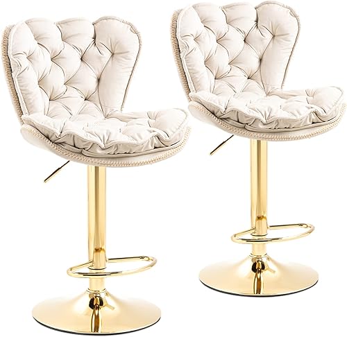 Miniatura 10 de Taburetes de bar giratorios de terciopelo negro, juego de 2 sillas de bar modernas ajustables de altura de mostrador, taburetes de bar de altura