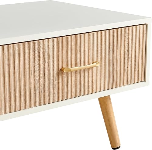 Miniatura 42 de IANIYA Mesa de centro bohemia con almacenamiento, mesa de comedor con cajón de ratán y patas de madera maciza, mesas centrales pequeñas para sala de