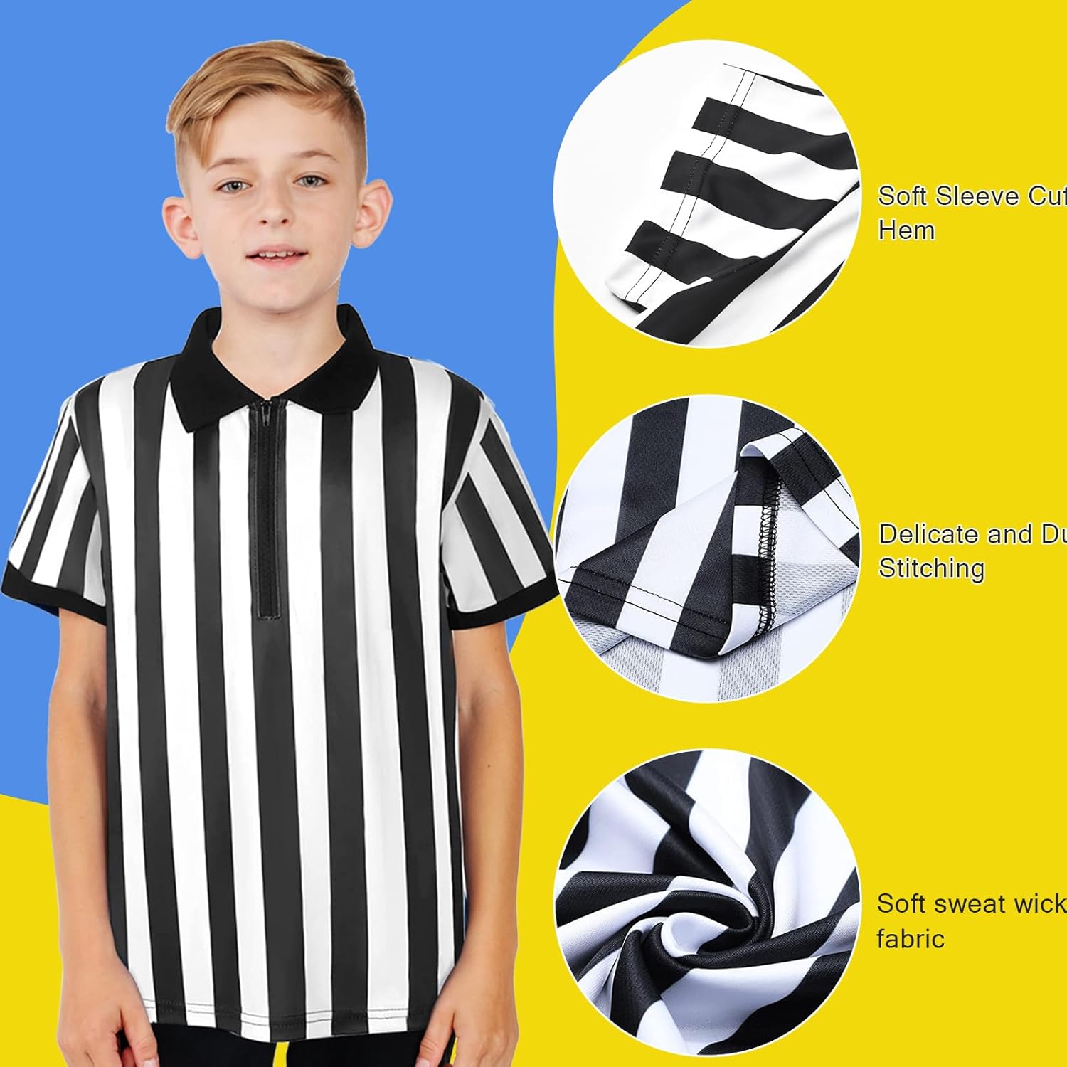 redgino Children's Referee Shirt Kids Black and White Stripe Ref Halloween Costume for Basketball, Football, Soccer - Image 5