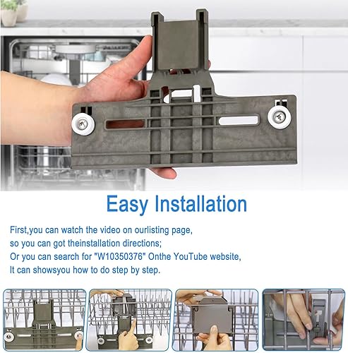 Miniatura 5 de Paquete de 2 piezas de ajuste de rejilla superior para lavavajillas W10350376 con piezas superiores W10195840 y W10195839 y W10250160 y W10508950