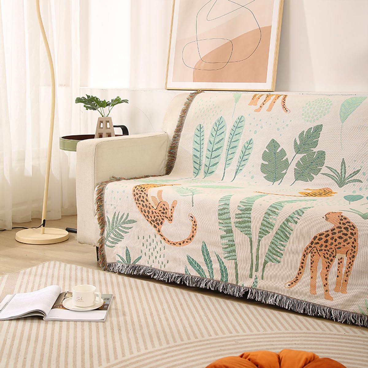 LumiSyne Double-Sided Cotton Woven Throw Blanket With Tassel Jungle Bohemian Style Tapestry Shawl Multi-Function Decorative Throws For Sofa Bed Armchair Camping Blanket Tablecloth Carpet 160x130cm — image 1