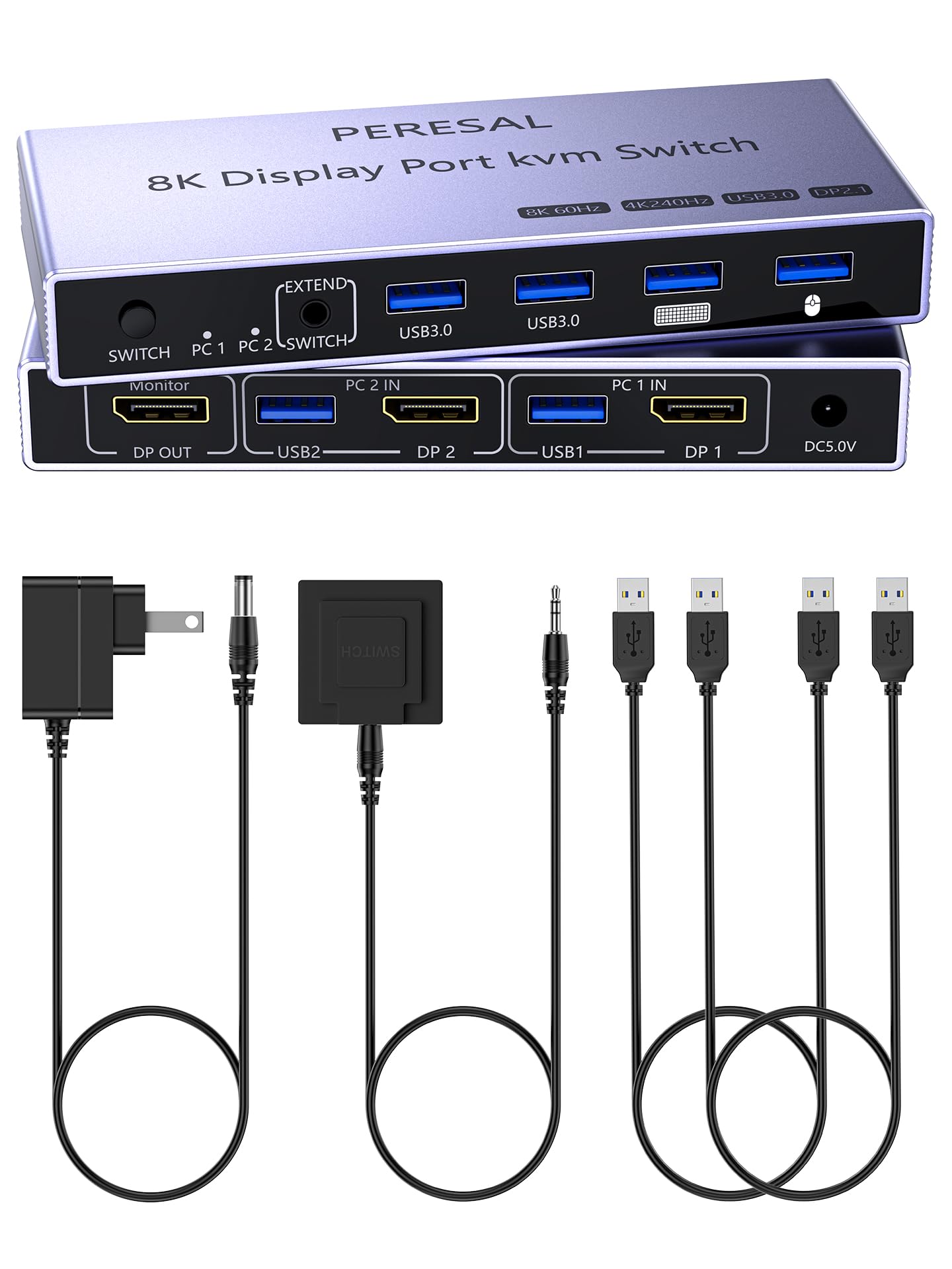 Amazon.com: 8K Displayport 2.1 KVM Switch 2 in 1 Out DP1.4 with 4