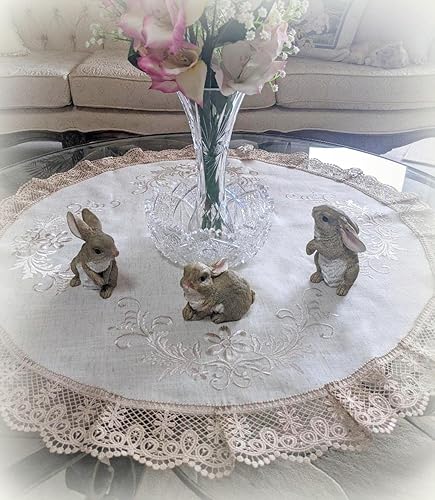 Galleria di Giovanni Doily - Mantel redondo de encaje bordado de 34 pulgadas, color beige natural, neutro