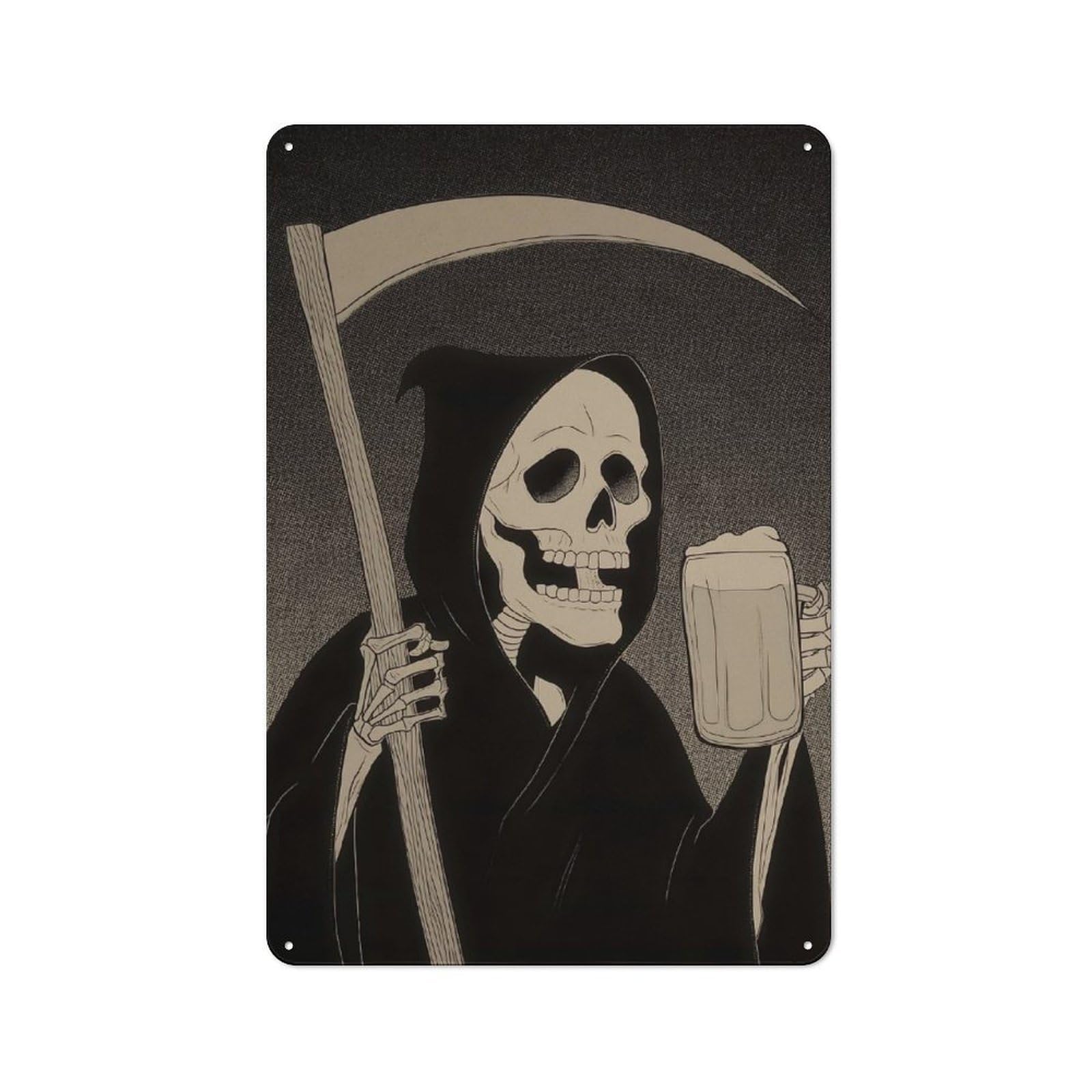Junmoney Style-3 Grim Reaper With Beer Vintage Metal Sign 30X20cm For Lounge Or Reading Corner, For Garage, Workshop And Man Cave Decoration