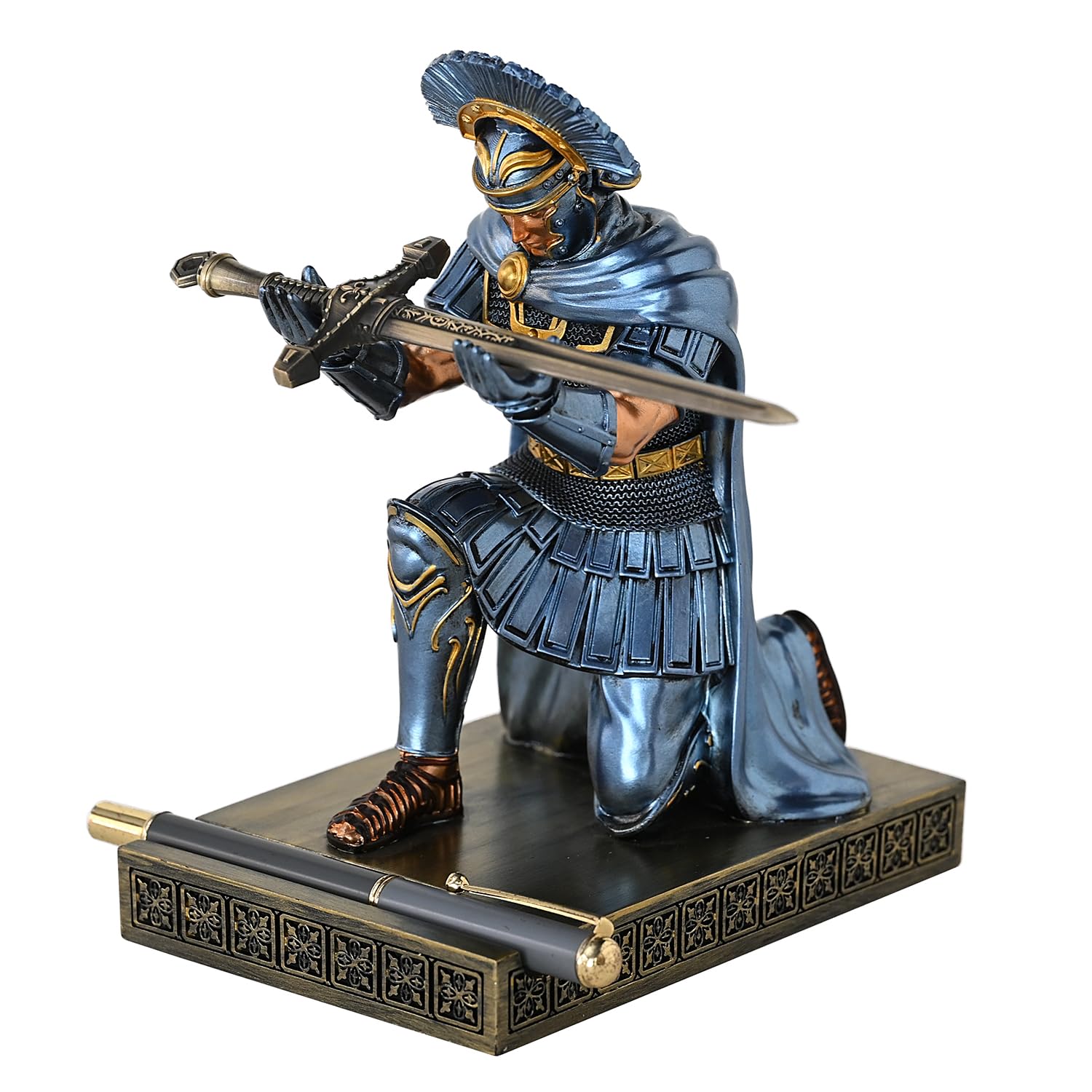 HDMbigmi King's Guard Knight Pennenhouder en kantooraccessoires van hars voor kantoor en thuis (zilver