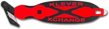 Klever XCHANGE, Box Cutter, Safety Cutter, Utility Knife, SAFETY Knife, Replaceable Head Perfect For Cutting Double Wall Cardboard or Other Thick Material Red