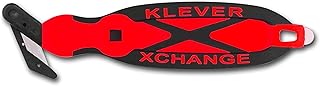 Klever XCHANGE, Box Cutter, Safety Cutter, Utility Knife, SAFETY Knife, Replaceable Head Perfect For Cutting Double Wall Cardboard or Other Thick Material (Red)